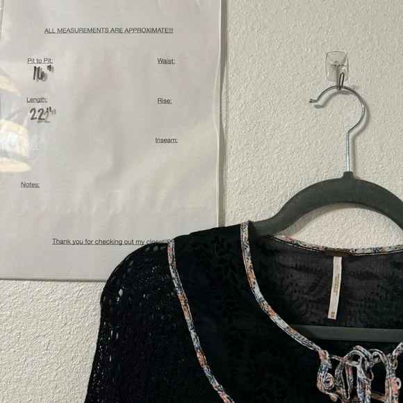 Free People Womens Crochet Top XS Black Contrasting Trim Babydoll Whimsigoth - Picture 5 of 5